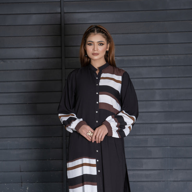 Black Printed Straight Shirt &amp; Dyed Straight Pent Trouser – 2-Piece Winter Luxe Pret