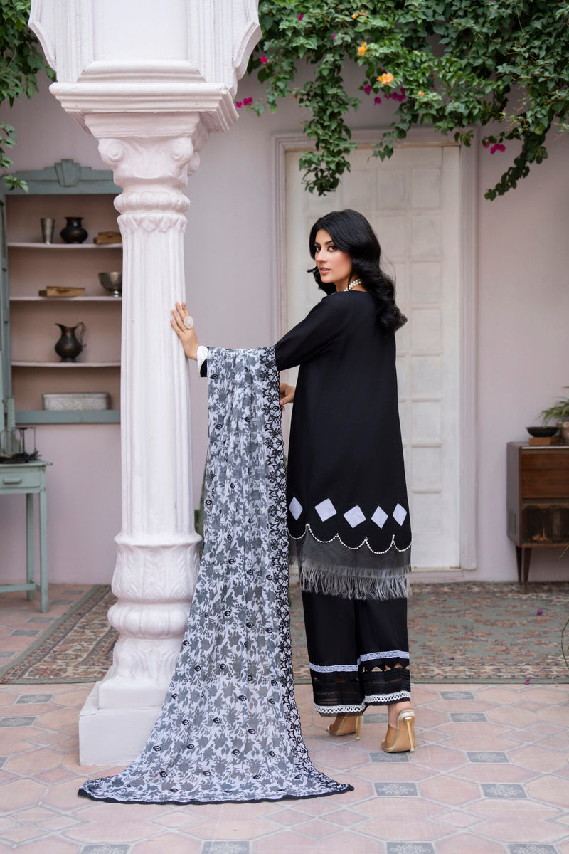 3 Piece Aplic Work Lawn Suit | Traditional Collection