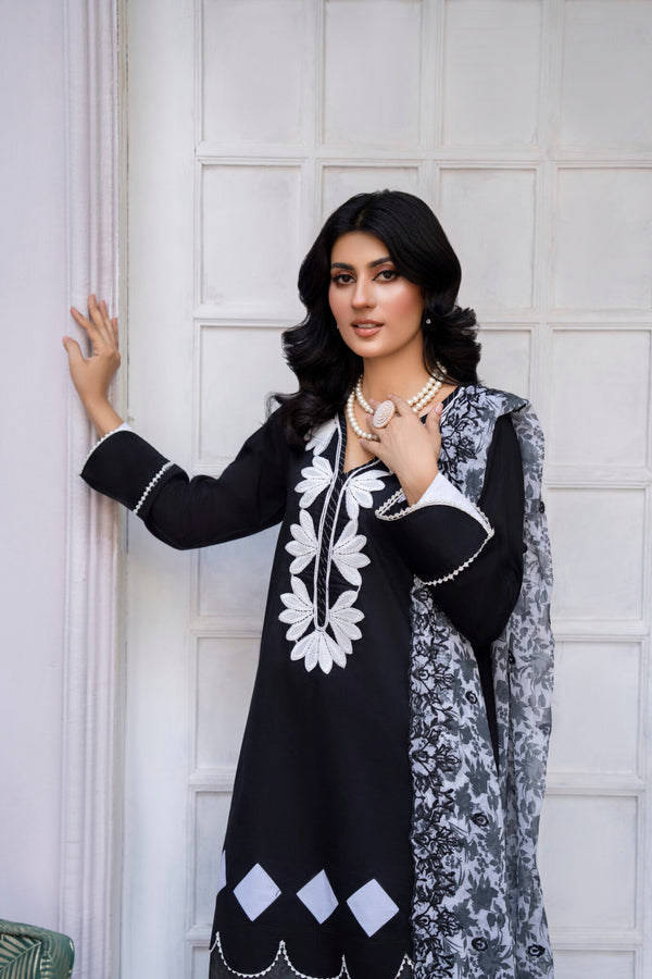 3 Piece Aplic Work Lawn Suit | Traditional Collection