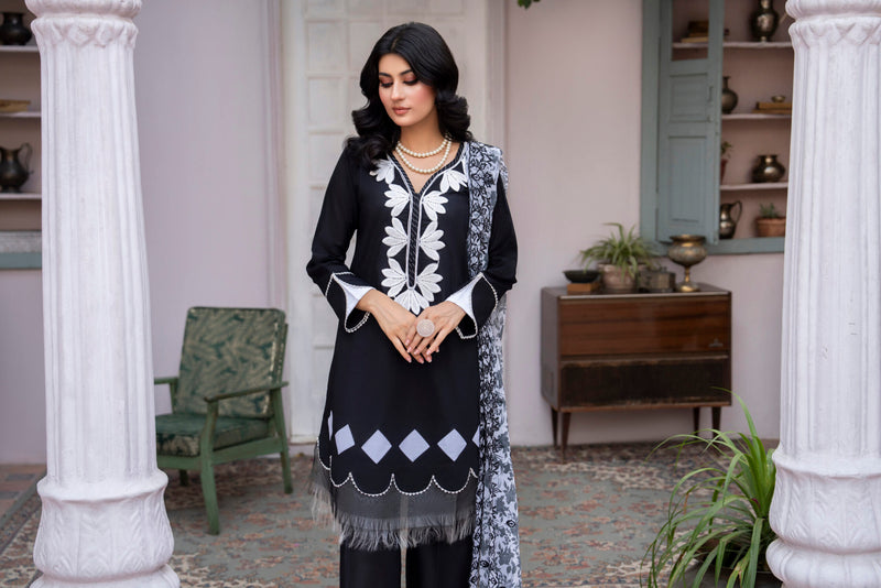 3 Piece Aplic Work Lawn Suit | Traditional Collection