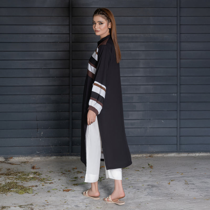 Black Printed Straight Shirt &amp; Dyed Straight Pent Trouser – 2-Piece Winter Luxe Pret