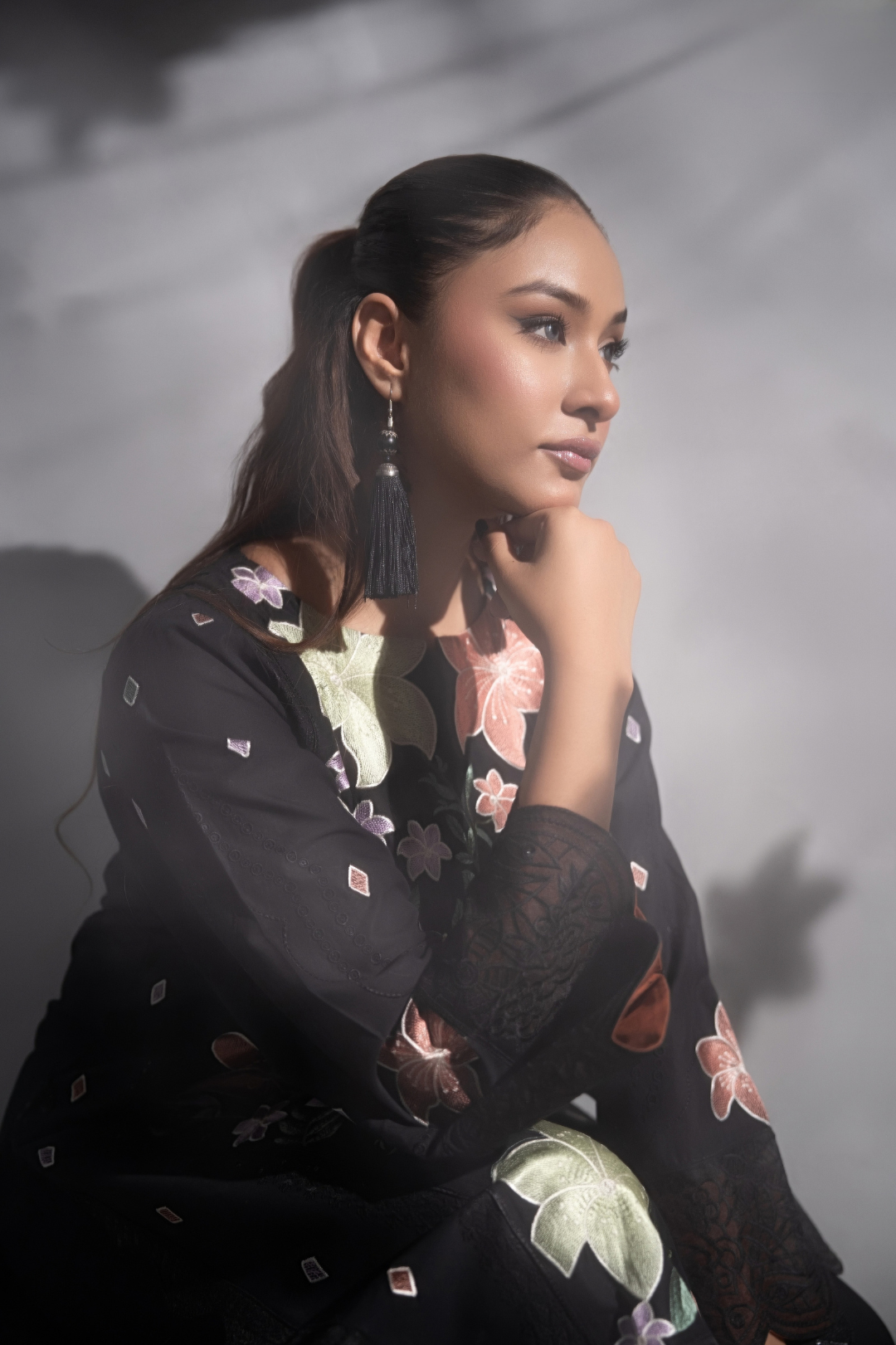 3 Piece Multi Floral Embroidered Suit