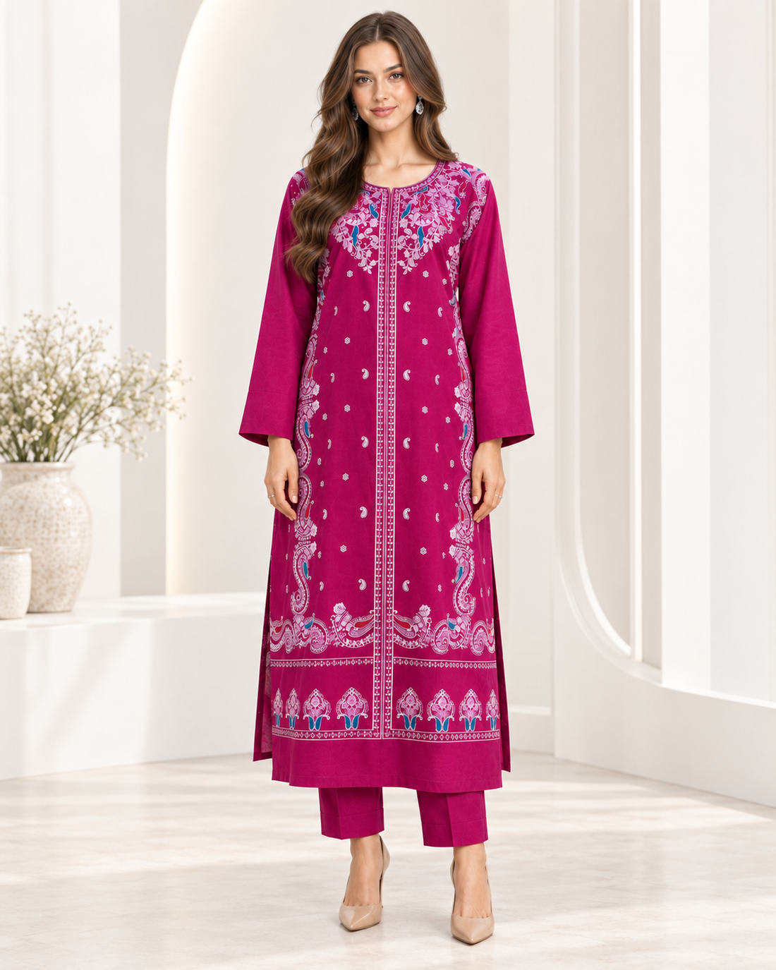 2 PCS embroidered raw silk Aarshi suit
