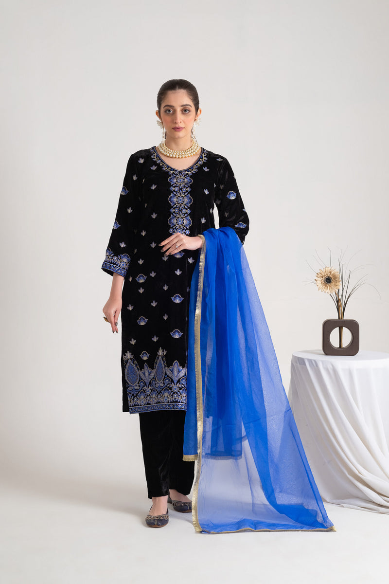 2 Piece Embroidery Velvet Suit | Glam Look Collection