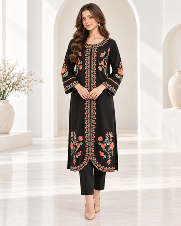 2 PCS embroidered viscose Black03 suit
