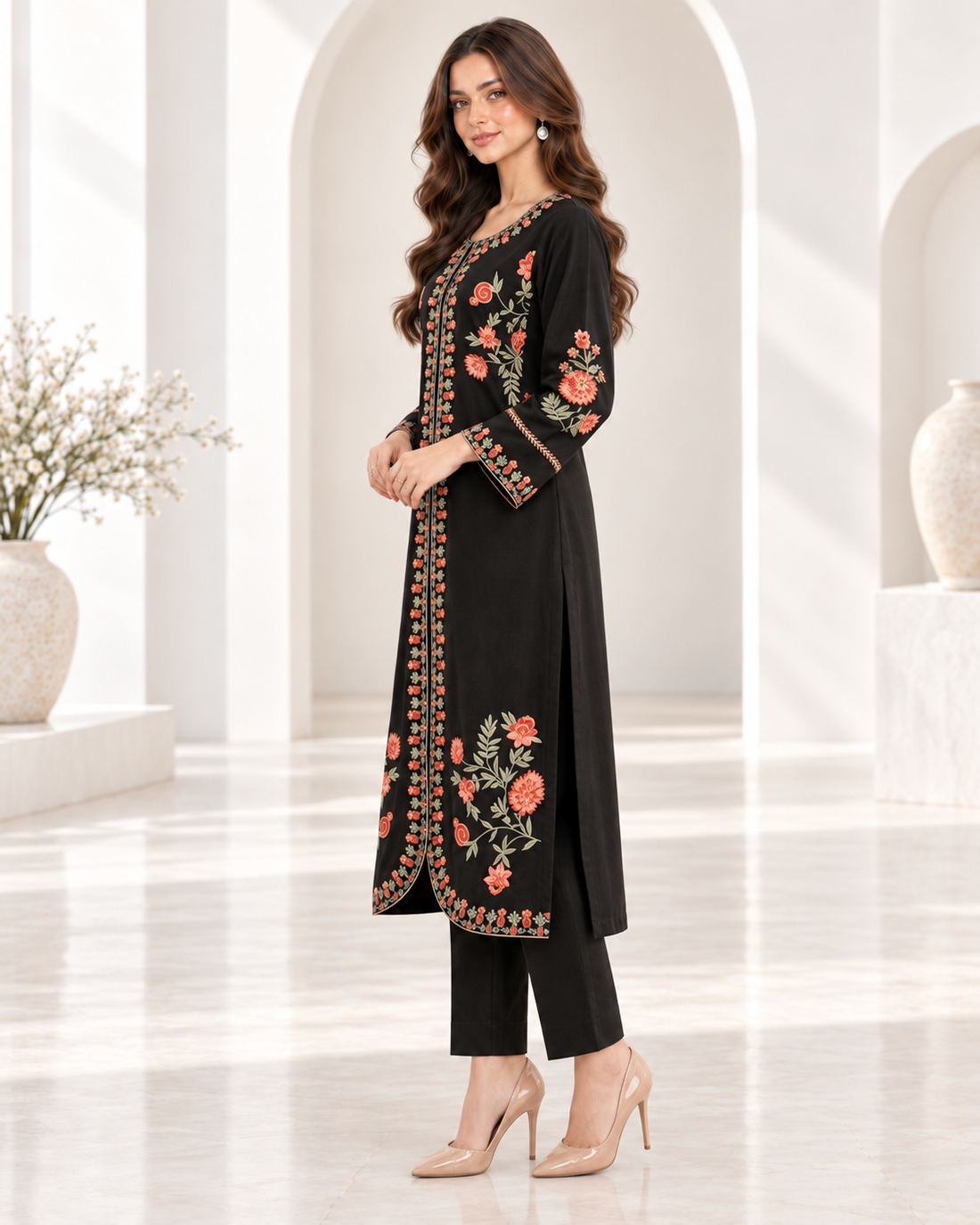 2 PCS embroidered viscose Black03 suit