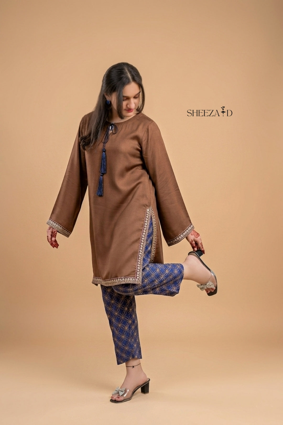 2PC Embroidered Raw Silk Suit | Casual Suit