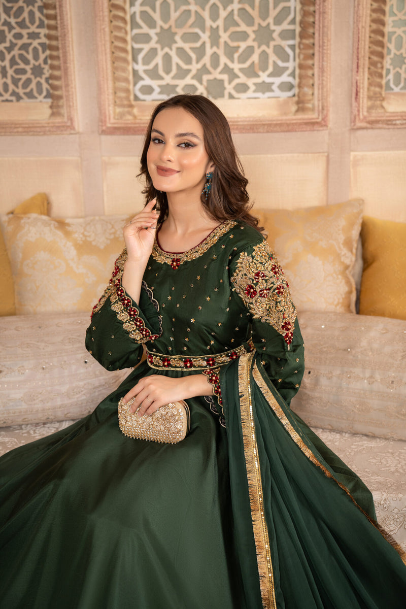 SDRS-23-8 3 Piece Luxury Embroidered Umbrella Frock | Zeenat-E-Husan Collection