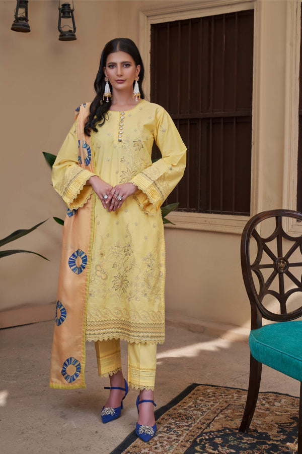 FLORAL YELLOW UN-STITCHED 03 PCS