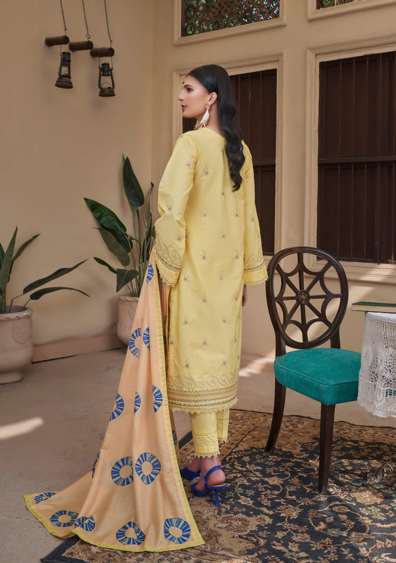 FLORAL YELLOW UN-STITCHED 03 PCS