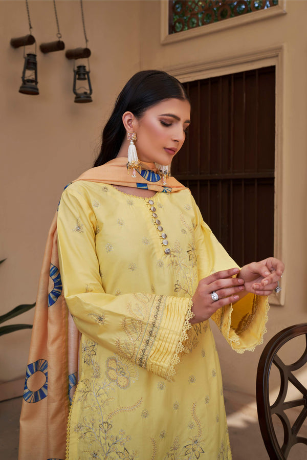 FLORAL YELLOW UN-STITCHED 03 PCS