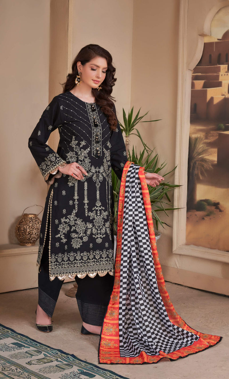 BLACK QUEEN STITCHED 03 PCS