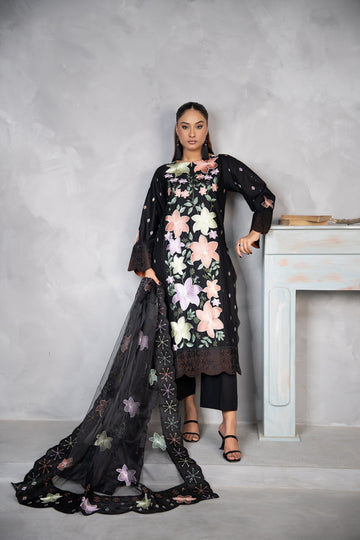 3 Piece Multi Floral Embroidered Suit