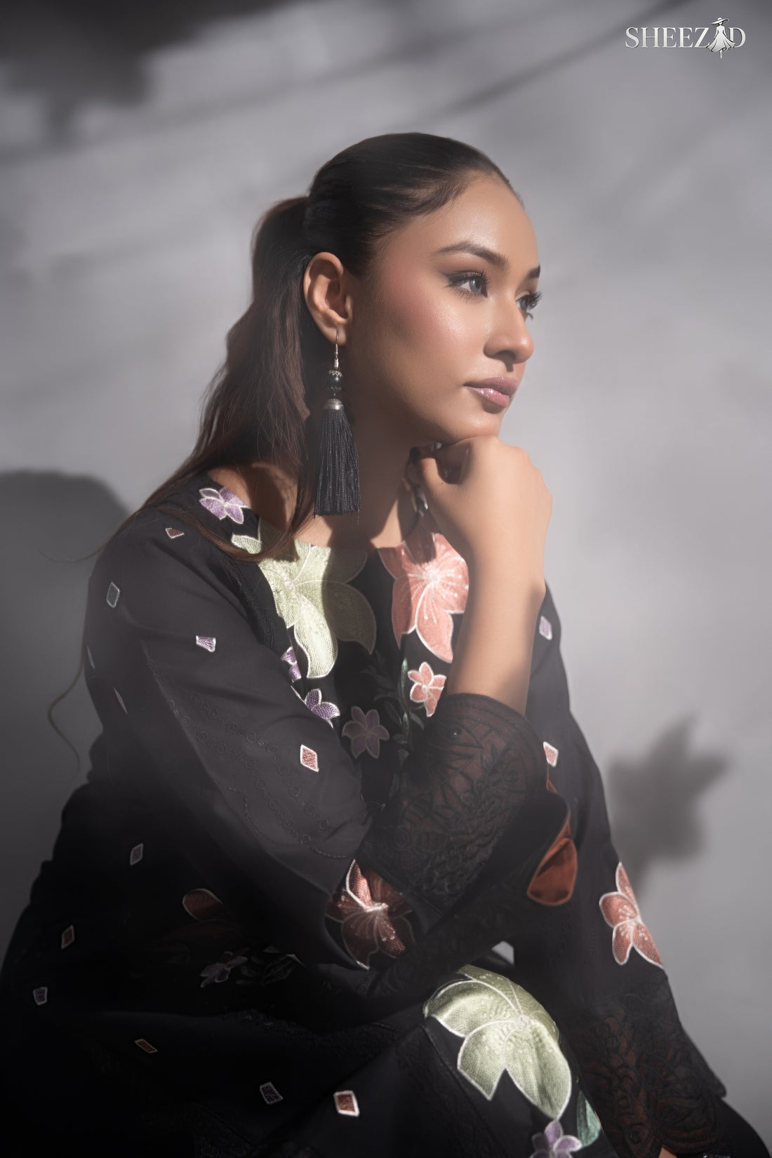 Black Lawn 3 Piece Multi Floral Embroidered Suit