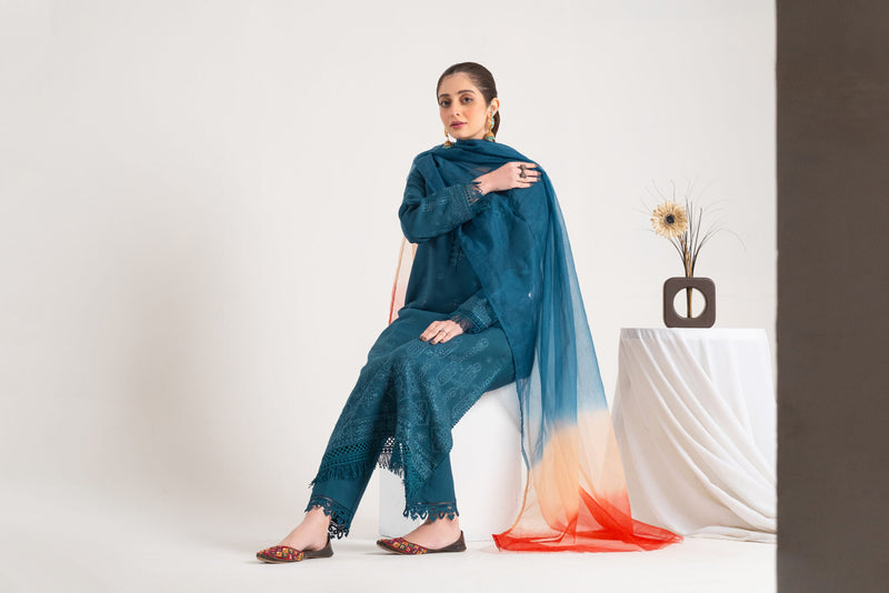 3 Piece Linen Boring Embroidery Suit | Unstitch |