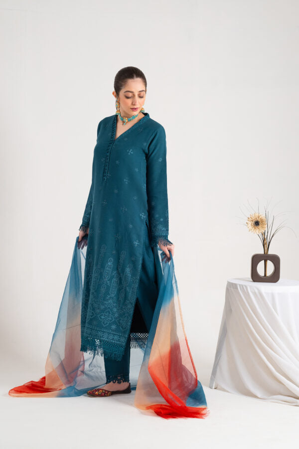 3 Piece Linen Boring Embroidery Suit | Unstitch |