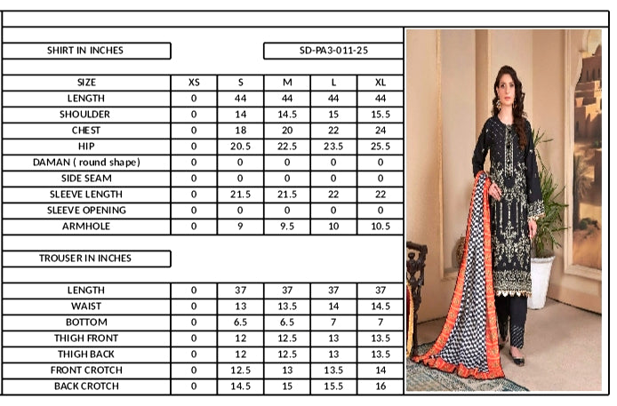 BLACK QUEEN STITCHED 03 PCS