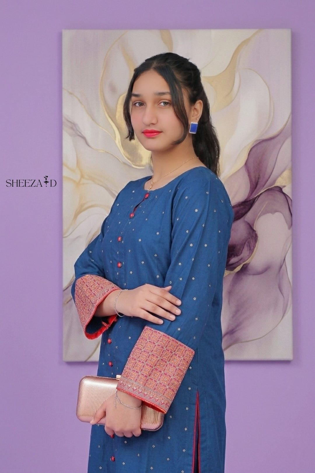 Blue Embroidered Viscose 2-Piece | Casual Women’s Suit