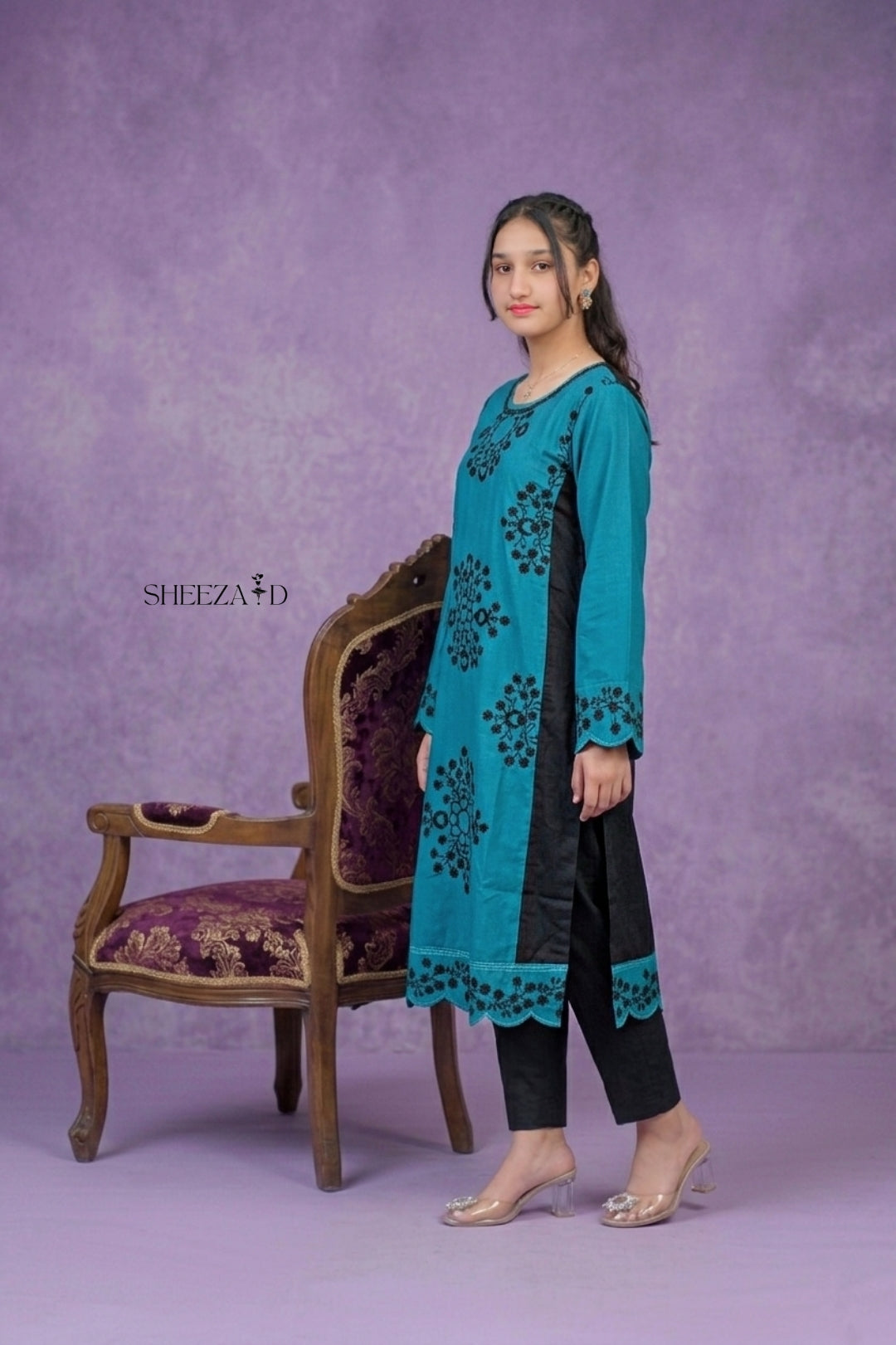 Teal Elegance – Viscose Embroidered 2 Piece Suit
