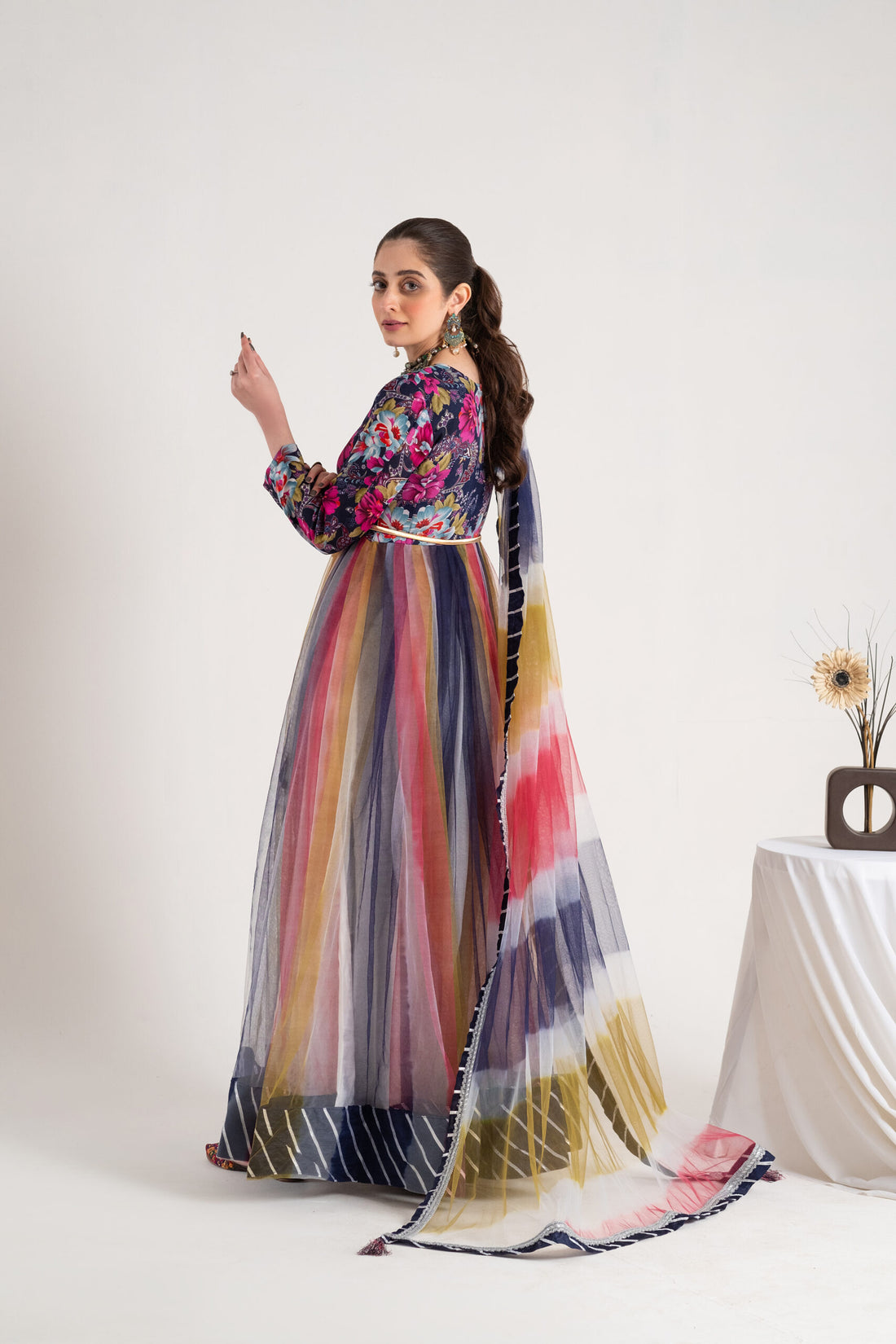 3 Piece Printed Net Frok | Glam Look Collection