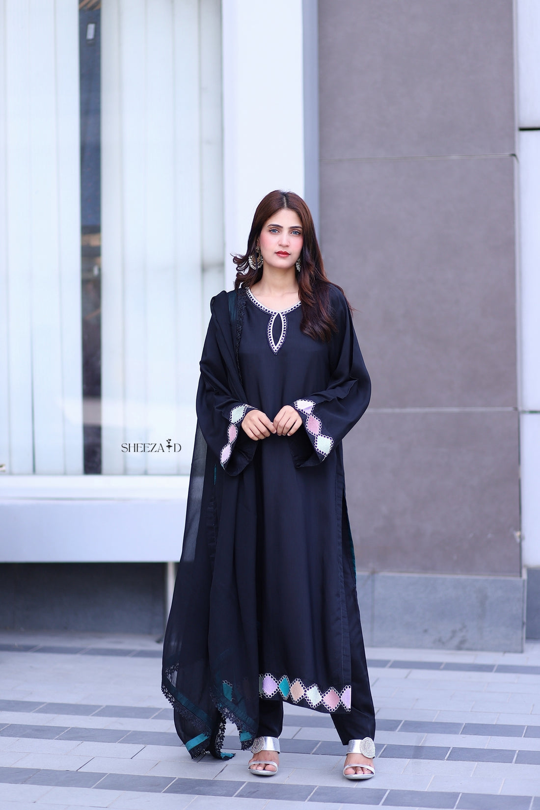 Noir Grace – Black Embroidered Viscose 3 Piece Suit