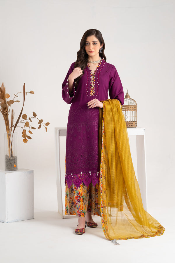 3 Piece Embroidery Linen Suit | Unstiched |