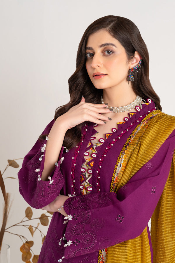 3 Piece Embroidery Linen Suit | Unstiched |