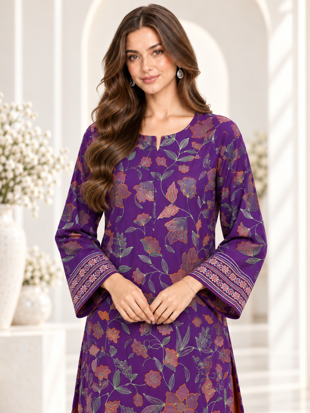 2 PC Embroidered viscose purple suit