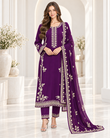 3 PCS Fully embroidered purple suit