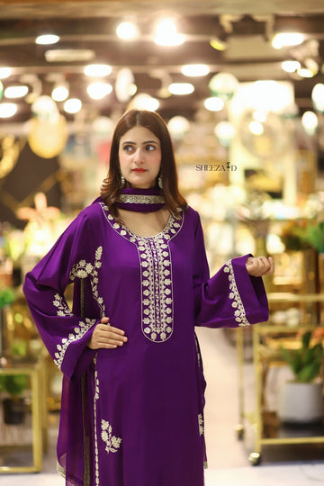 Royal Amethyst – Embroidered Viscose 3 Piece Suit
