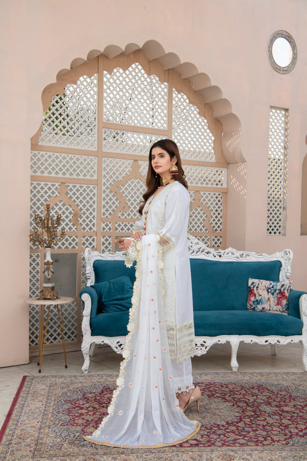 3 Piece Embroidered Chicken Kari Suit | Urban Look |