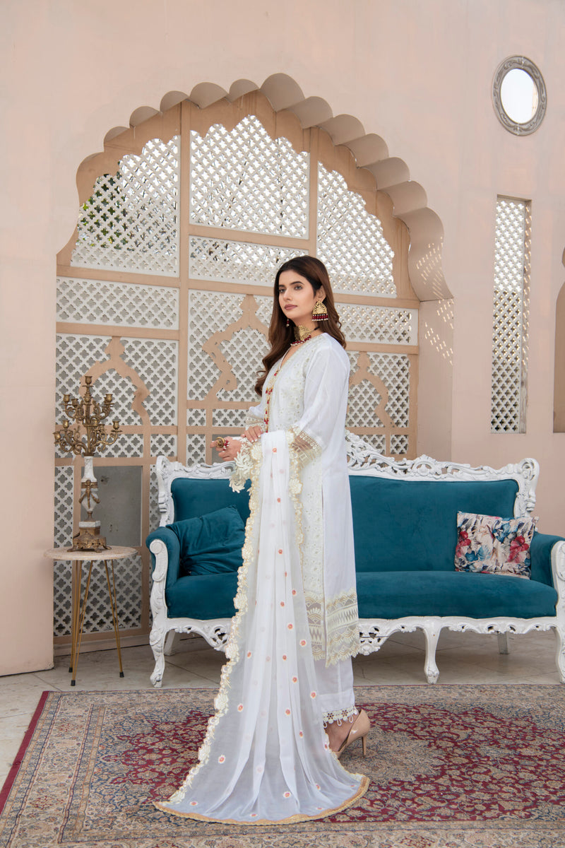 3 Piece Embroidered Chicken Kari Suit | Urban Look |