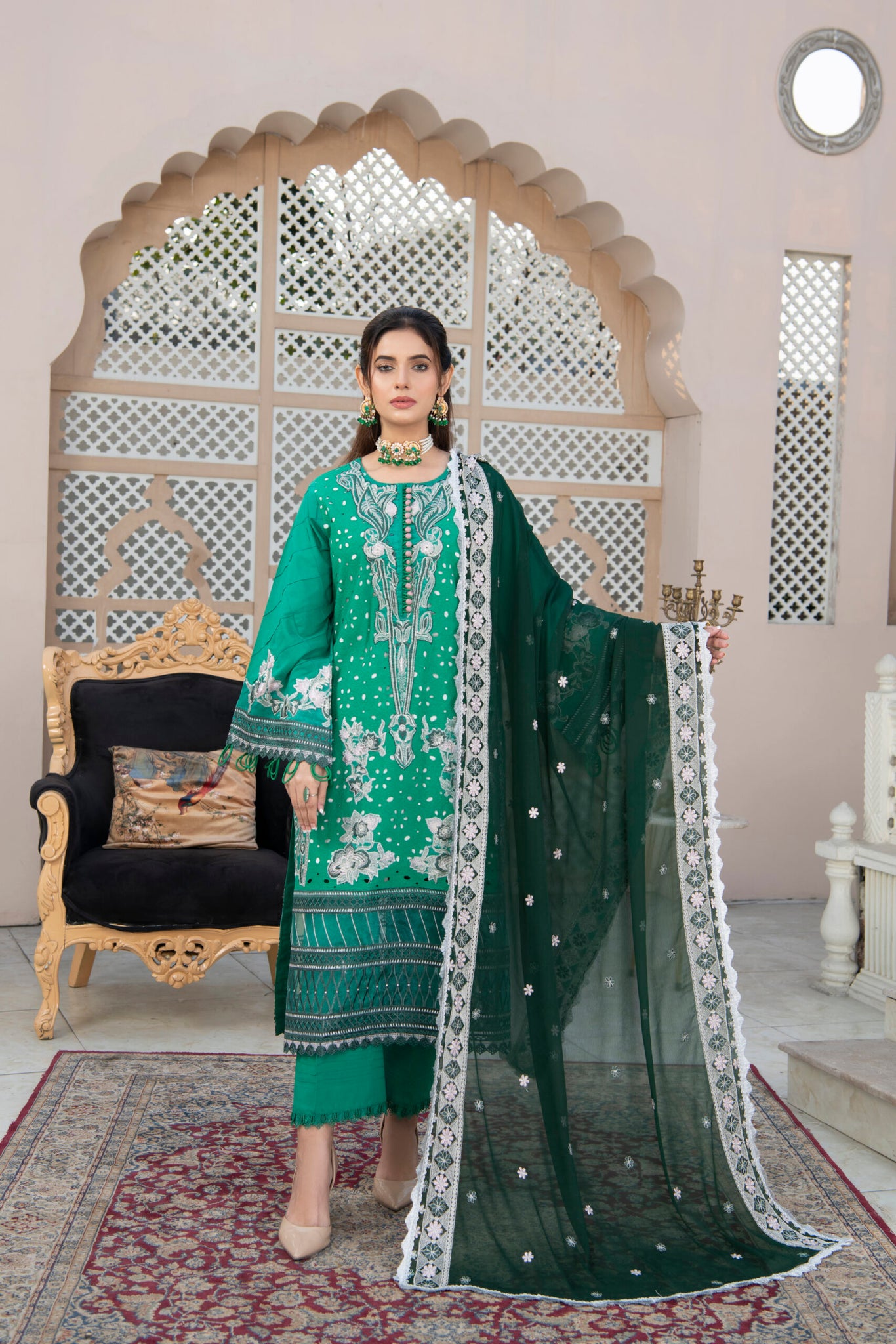 3 Piece Embroidered Chicken Kari Suite - Urban Look