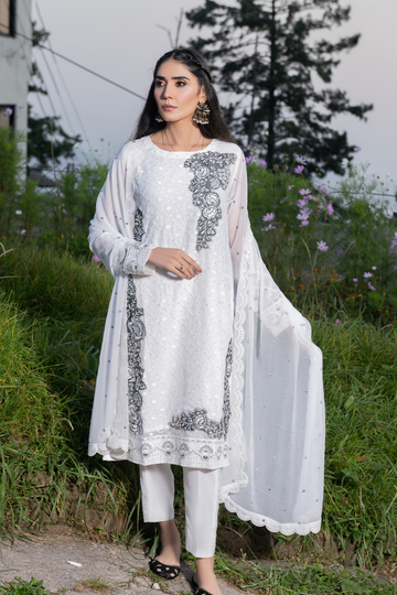 3 PCS Embroidered white-suit