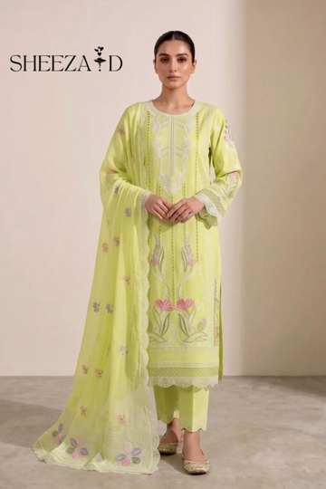 3-Piece Embroidered Lawn Suit – Pastel Yellow