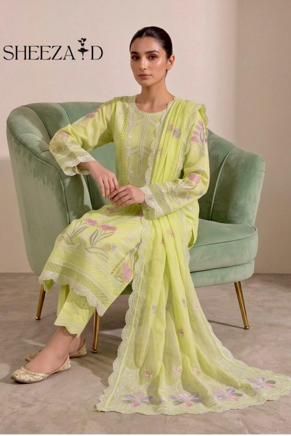 3-Piece Embroidered Lawn Suit – Pastel Yellow