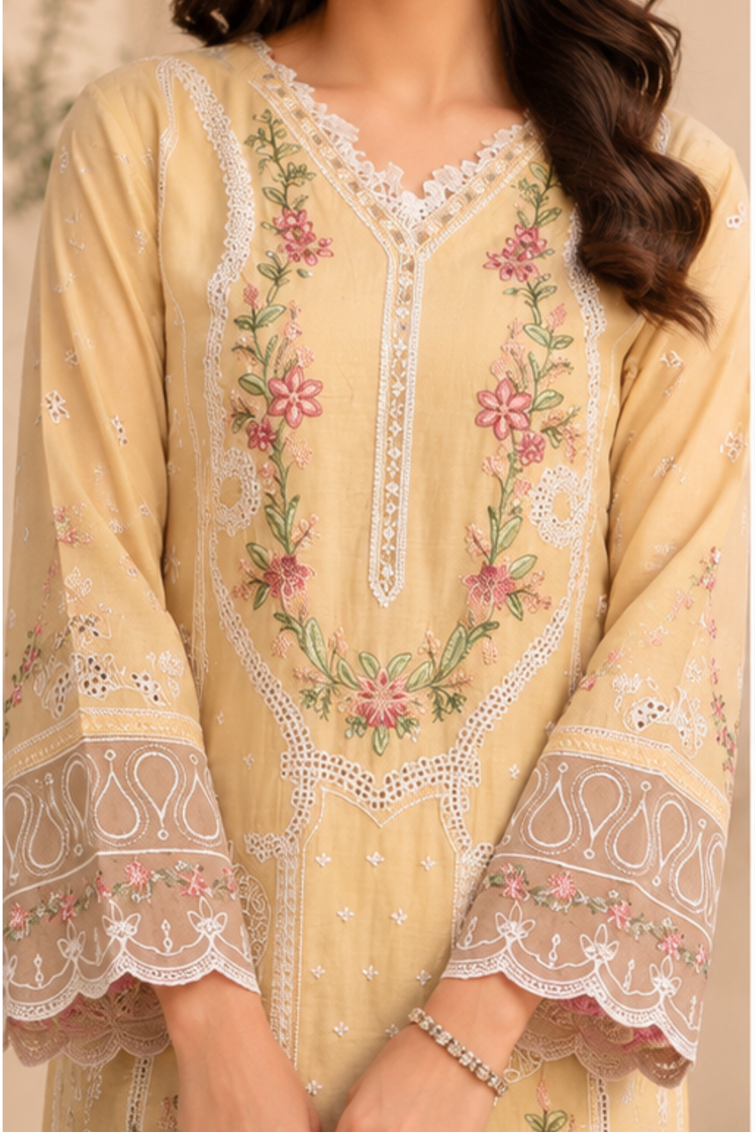 Skin Colour 3pcs Embroidered Lawn Suit | SheezaD