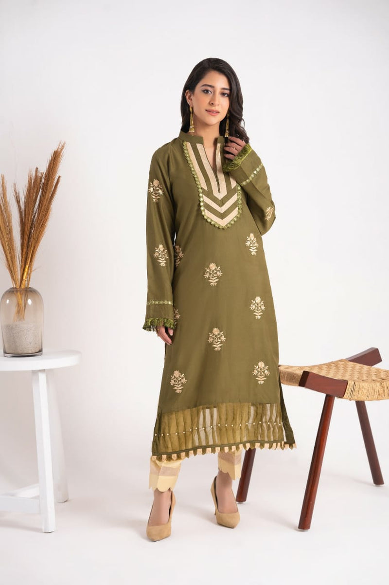 2 Piece Embroidery Linen Suit