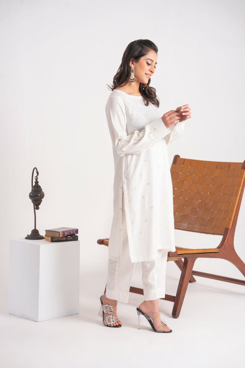 2 Piece Dyed Embroidery Linen Suit