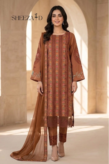 Cinnamon Bloom – 3 Piece Embroidered Lawn Suit