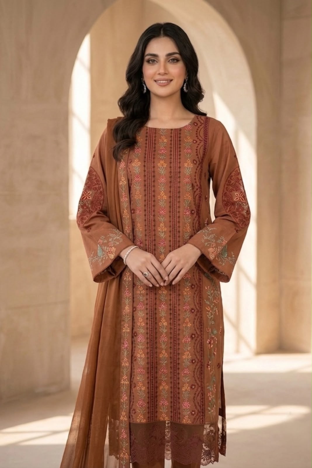 Cinnamon Bloom – 3 Piece Embroidered Lawn Suit