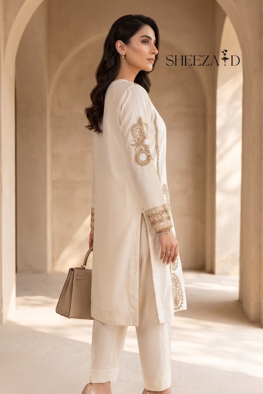 Off White 2 pcs Embroidered Suit