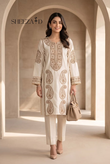 Off White 2 pcs Embroidered Suit