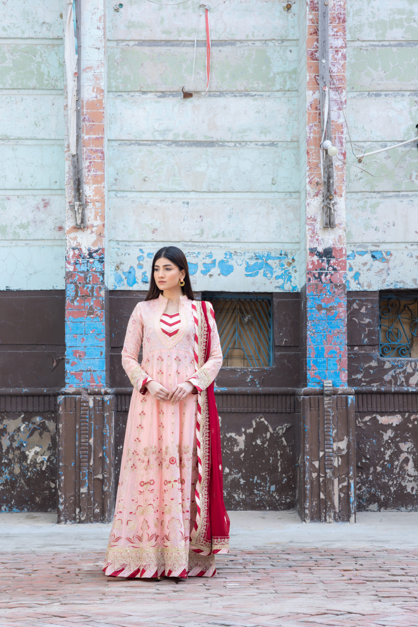 Light pink embroidered frock set